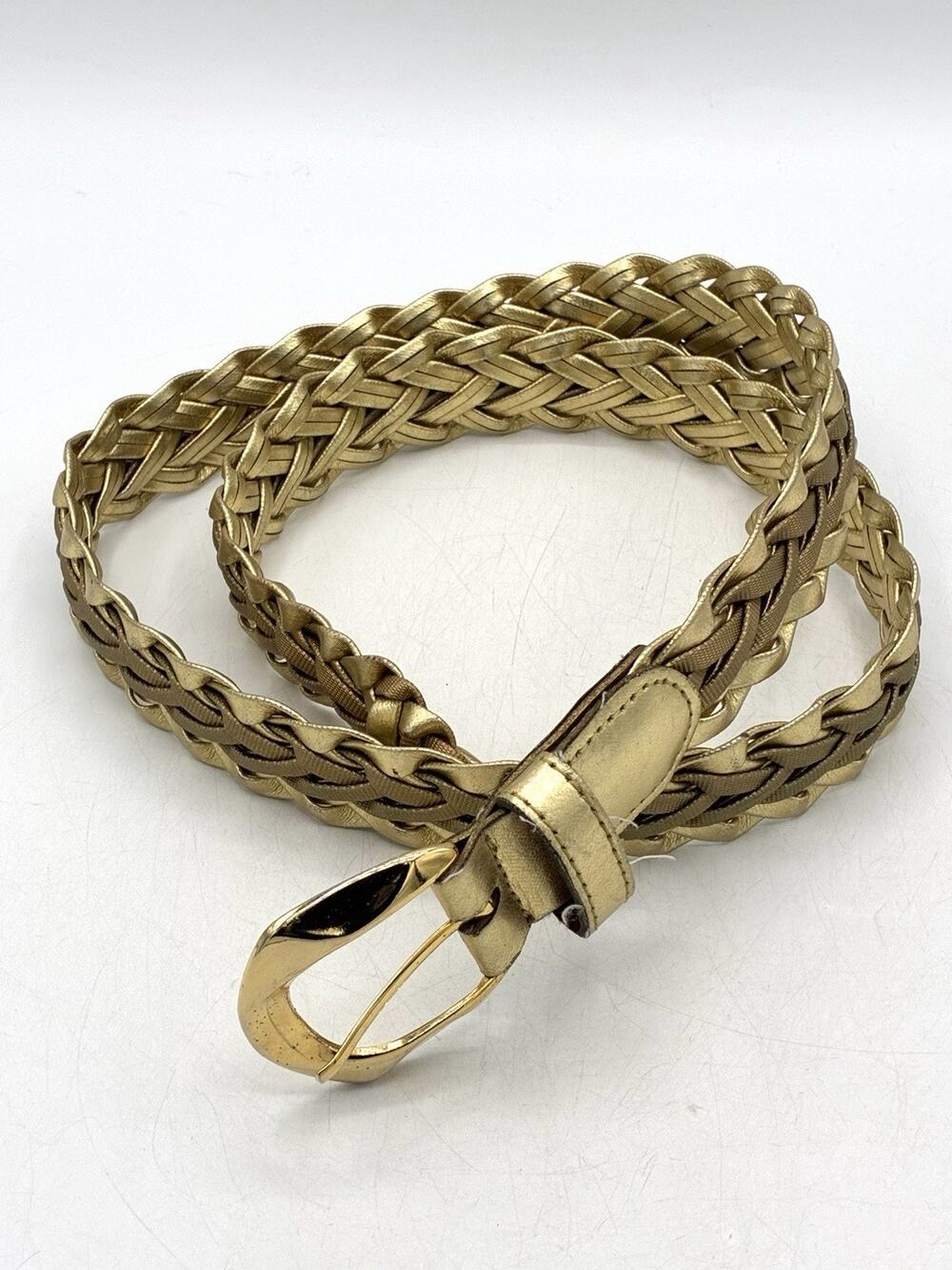 Vintage Gold Metallic Braided Belt Woven Statement Belt 38 Inch Max